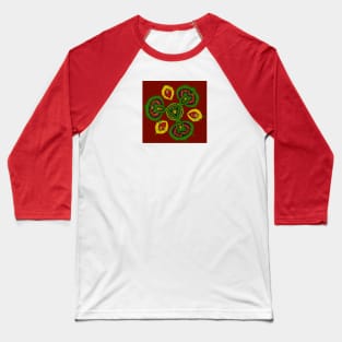 Petaaw Dance of the Cowrie Mystical African Patterns Red Yellow Green Baseball T-Shirt